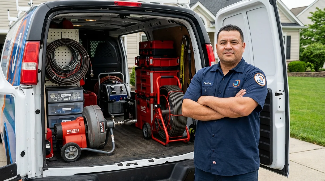 Professional drain cleaning equipment and Johns Plumbing LLC plumber in Barboursville