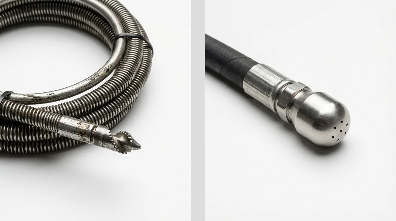 Drain snake cable and hydro jetting nozzle used for drain cleaning in Barboursville, WV