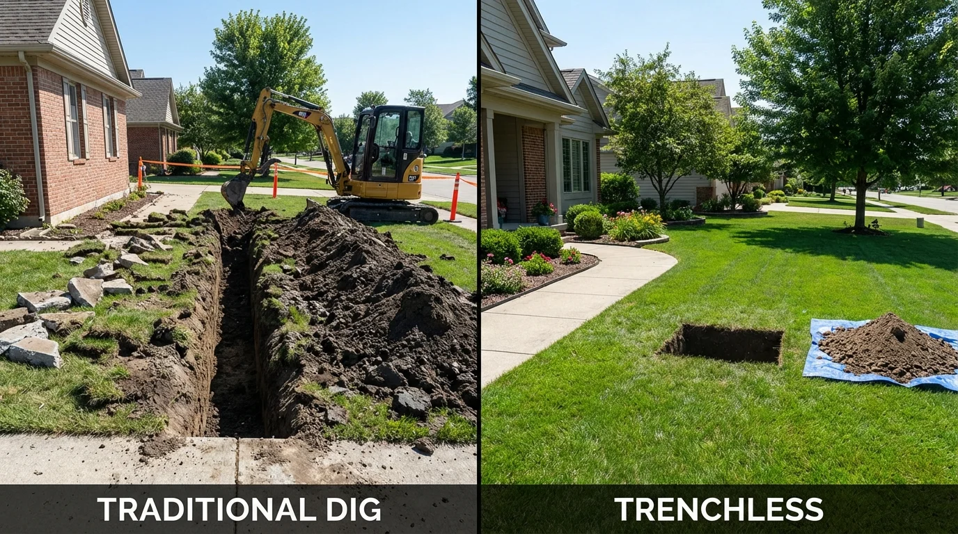 Trenchless sewer repair with minimal yard damage versus traditional excavation in Barboursville, WV